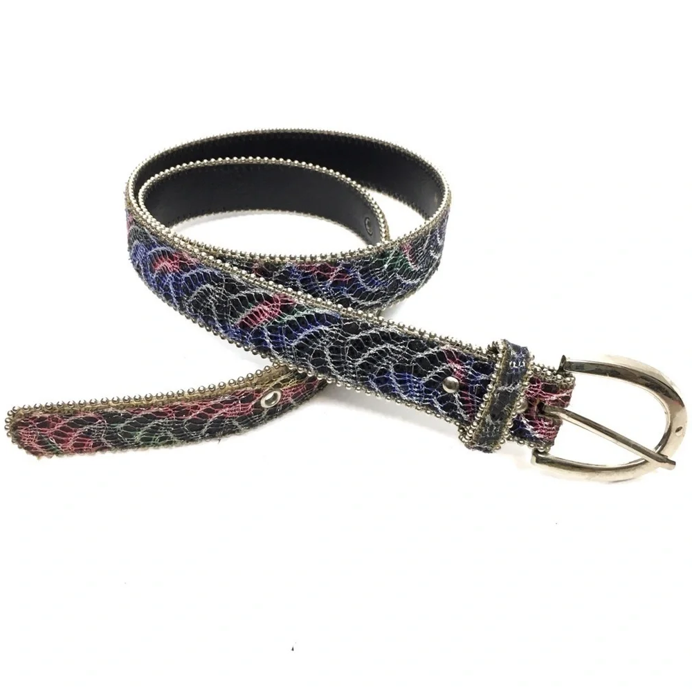 VINTAGE Belt Lace 80s 90s Rainbow Bead Edges Glitter Madonna Paula Abdul Style